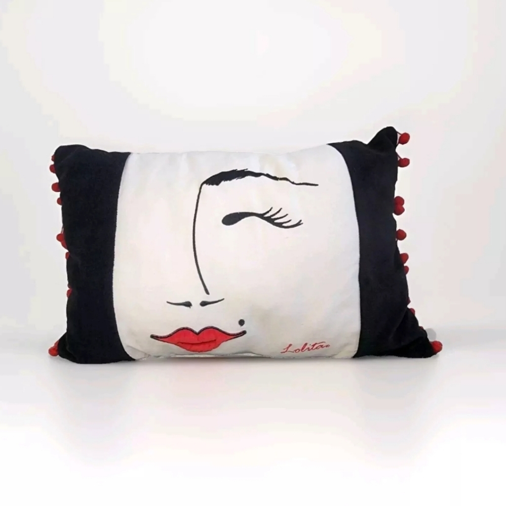 The Flirt Lolita Designs Black & White Pillow with Red Accents